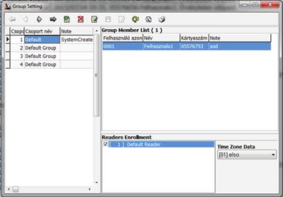 PRÓBA PROGRAMOZÁS- folytatás Itt jelöljük ki az első csoportot, a használni kívánt olvasót, majd a jobb alsó sarokba válasszuk ki a csoportnak szánt időzónát.