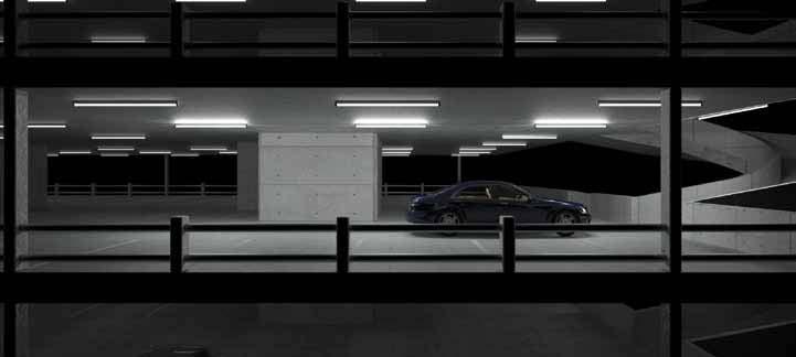 42 AUTÓPARKOLÓ 10%-os minimális megvilágítás Helyiség Funkció Megoldás Az autóparkolókban egyenletes, káprázásmentes világításra van szükség.