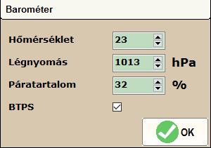 Támogatott Vizsgálatok Barométer Panel A környezeti paraméterek a főképernyő fejlécében találhatóak.