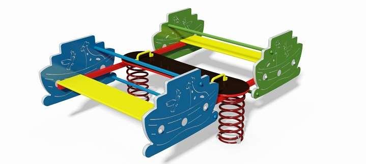Közterületi célra ajánlott és a szerint tanúsított, egy időben hat gyermek számára billenő, egyensúlyozó játékélményt nyújtó rugós játék, amely mintázatának köszönhetően Noé bárkájához hasonlítható,