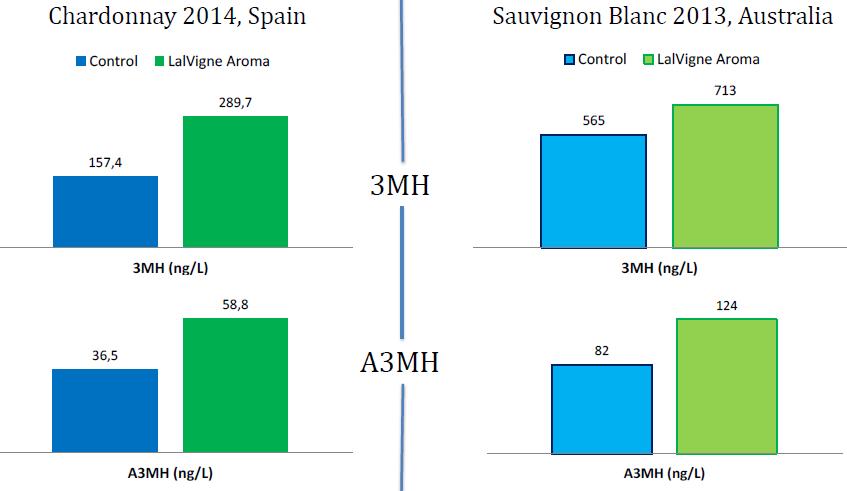 NÖVELI AZ 3MH ÉS AZ A3MH AROMAANYAGOKAT A BOROKBAN Fő tiolok: 4MMP = 4-metil-4-merkaptopentán-2-on; buxus, rekettye, fekete ribizli, passiógyümölcs 3MH = 3-merkapto-hexán-1-ol;