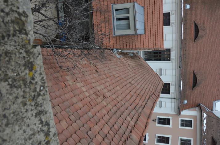 kép szakszerűtlen oszloprögzítés, talajkontaktusból eredő biológiai kár A héjazat lécekre rakott cserépfedés.