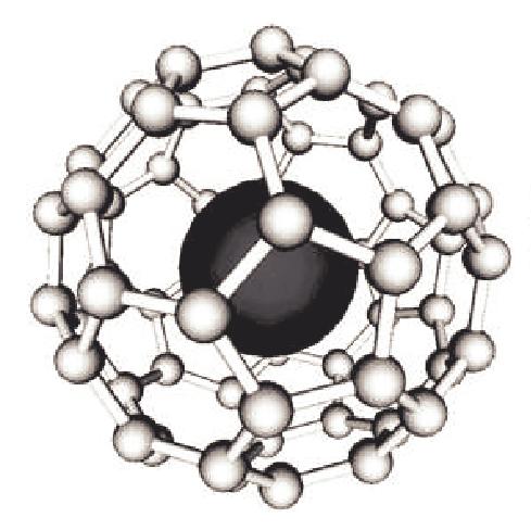 72 5.2. Elektron spin rezonancia spin-nyomjelzett nanocsöveken 5.5. ábra. Az N@C 60 molekula sematikus szerkezete. 5.2.1.