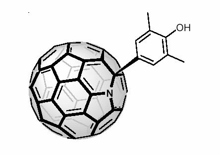 76 5.2. Elektron spin rezonancia spin-nyomjelzett nanocsöveken 5.8. ábra. A szén nanocsövekbe betöltött azafullerén származék 4-hidroxi-3,5- dimetil-fenil-hidroazafullerén.