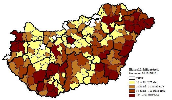 Biztosítói kifizetések (2012-2016) Északkelet- Magyarország, a