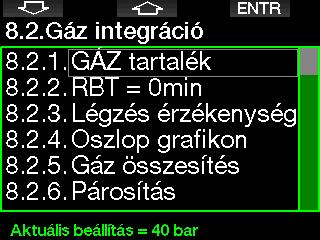2.8.2 Gáz integráció Ebben a menüben a gáz integrációval kapcsolatos különböző beállításokat lehet szerkeszteni. 2.8.4 RBT figyelmeztetés vagy riasztás Ebben a menüben lehet megadni, hogy az RBT = 0