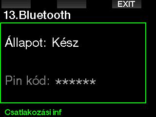 5.2 Bluetooth Ha ön kiválasztja a 13. Bluetooth menüt, akkor engedélyezi a Bluetooth funkció használatát és az Állapot: Inicializálás üzenet jelenik meg néhány másodpercre.