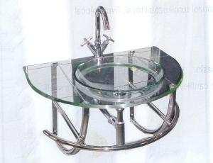 Edzett biztonsági üveglapos, tömör fa szekrény 100 x 56 x 85 + ráépített porcelán mosdó + click-clack