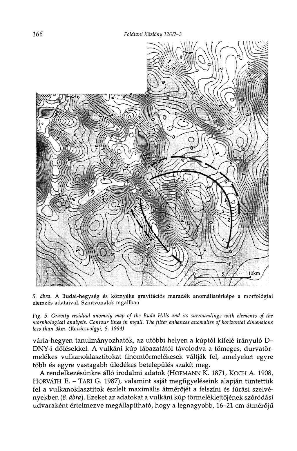 166 Földtani Közlöny 126/2-3 5. ábra. A Budai-hegység és környéke gravitációs maradék anomáliatérképe a morfológiai elemzés adataival. Szintvonalak mgallban Fig. 5. Gravity residual anomaly map of the Buda Hills and its surroundings with elements of the morphological analysis.
