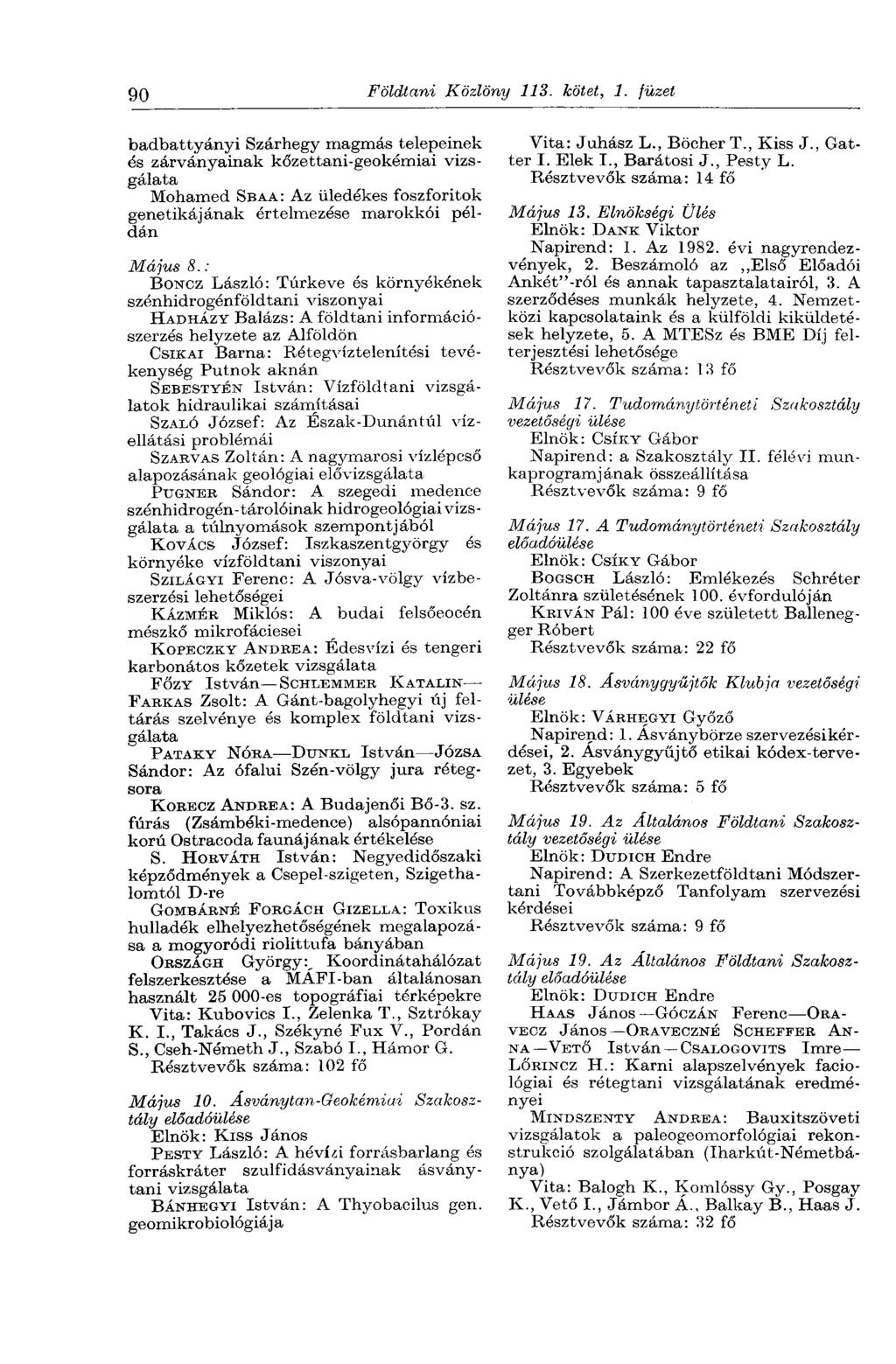 90 Földtani Közlöny 113. kötet, 1.