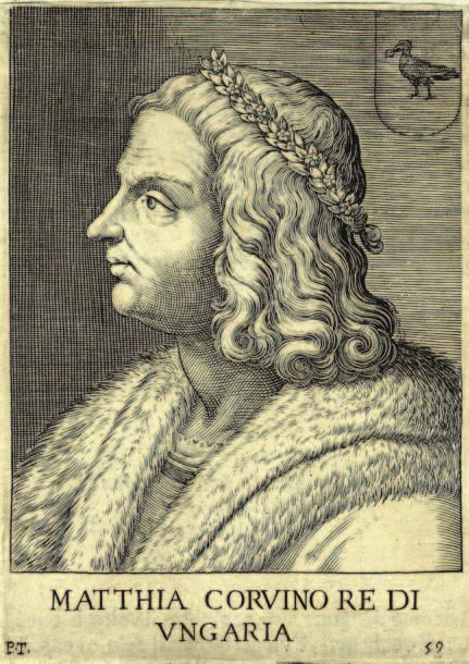 74& Corvin Mátyás Andrea Mantegna festménye alapján Aliprando Caprioli rézmetszete, 16. század második fele.