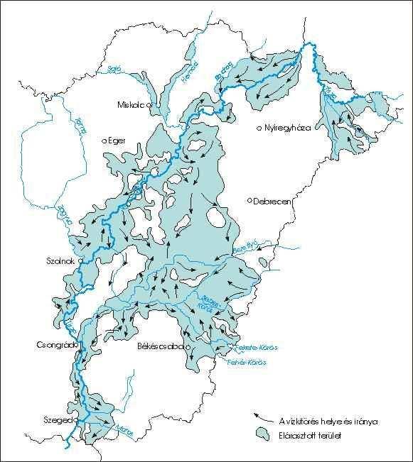 A Tisza és mellékfolyóinak árvízjárta területei és