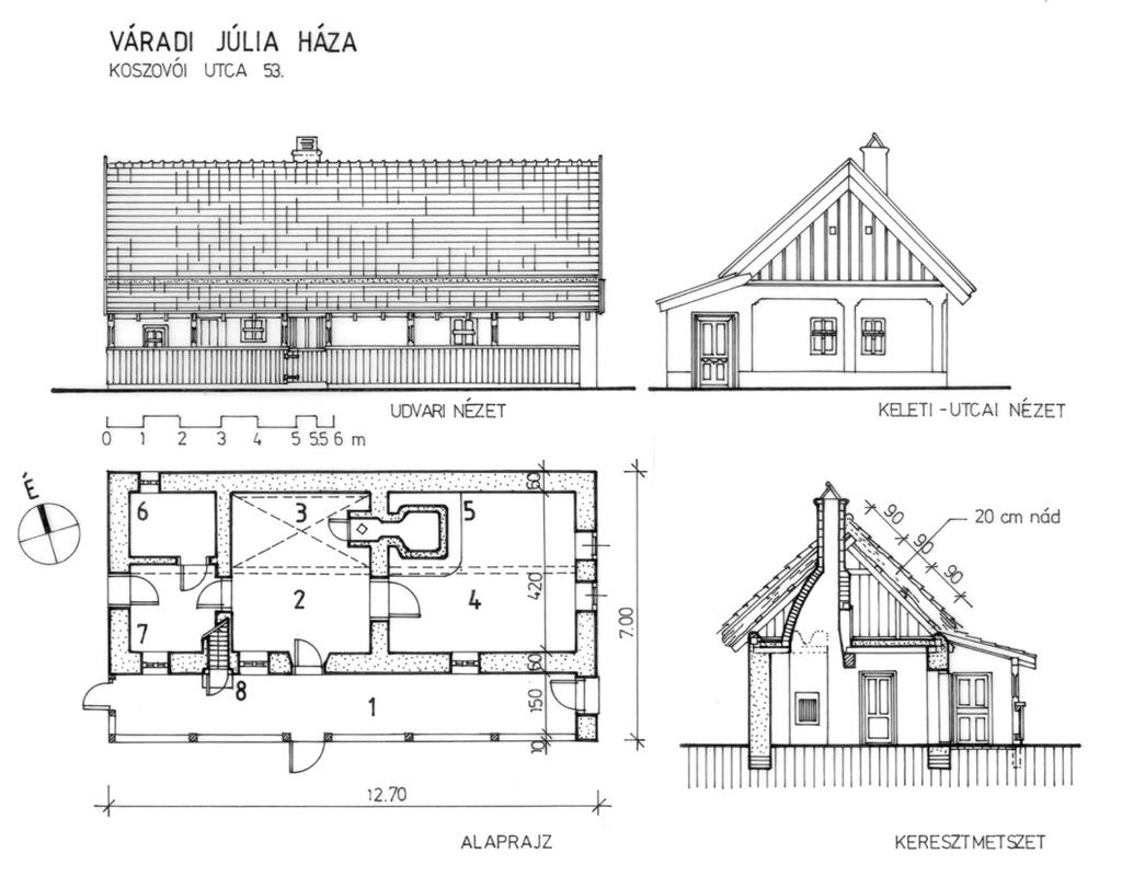 21 be. Az 1769-es tûzvész után a népi építészet hagyományait felhasználó kamarai terveket alkalmaztak a lakóházak újjáépítésénél. 1 A házak vert falúak voltak, náddal, illetve sással fedték be õket.