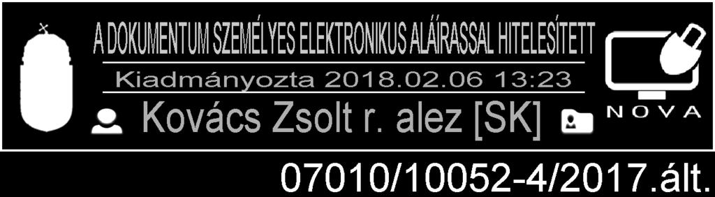 hatáskörébe tartozó eljárások A kibocsátás dátuma: 2018 február 6 Érvényessége: 2018 február 6 napjától visszavonásig Kovács Zsolt alezredes rendőrségi főtanácsos