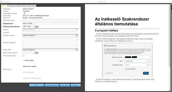 A Rendben gombra kattintva az irat kiadmányozása megtörténik, valamint a csatolt PDF-et az ASP Iratkezelő Szakrendszer ellátja a