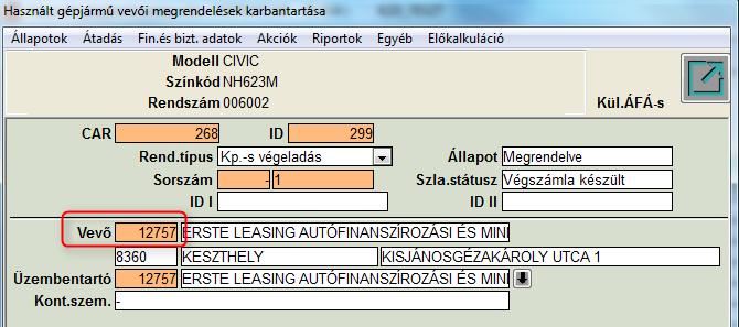 3. Autókereskedelem Partner ID megjelenítése Használt gépjármű vevői