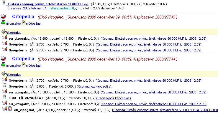 csomag megnevezése. Ha a felhasználónak van joga a csomagok adatait módosítani, akkor ez a felirat más színnel, és aláhúzva jelenik meg.