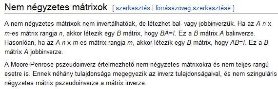 Műveletek mátrixokkal Osztás, mátrix inverze (folyt.