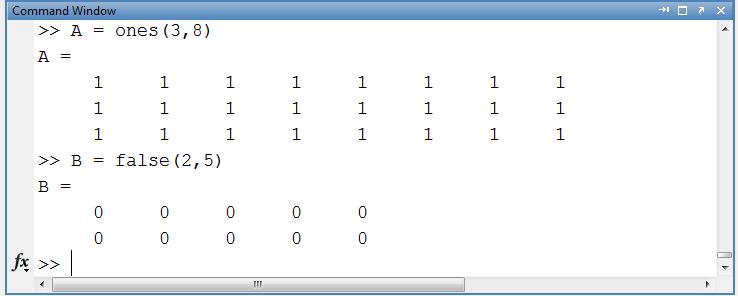 Speciális mátrixok Példák Alapmátrixok >> eye(2), eye(2, 3), eye(size(a), 'int16') % itt A mérete: 3 3 >> zeros(2), zeros(2, 3), zeros(size(a)) >> ones(2), ones(2, 3), ones(size(a)) >> true(3,