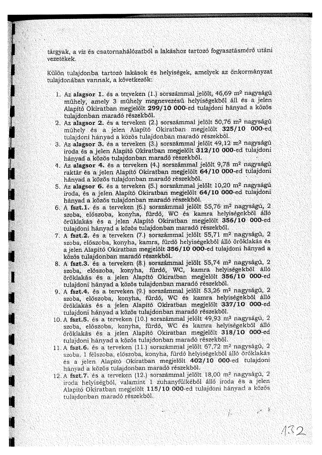 tárgyak, a viz és csatornahálózatból a lakáshoz tartozó fogyasztásmérő utáni vezetékek, o.'.-.