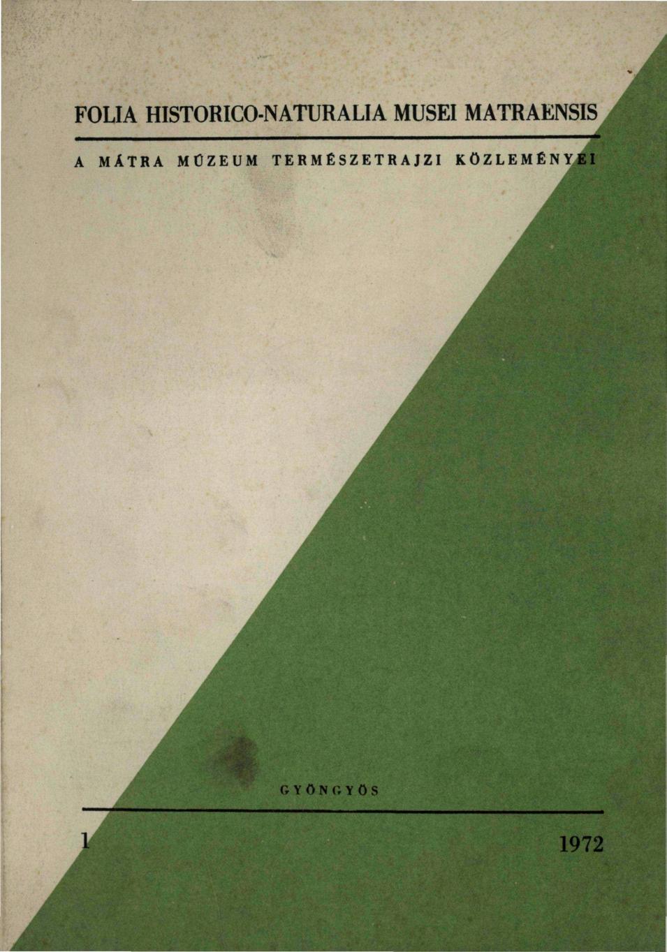 FÓLIA HISTORICO-NATURALIA MUSEI MATRAENSIS A MÁTRA