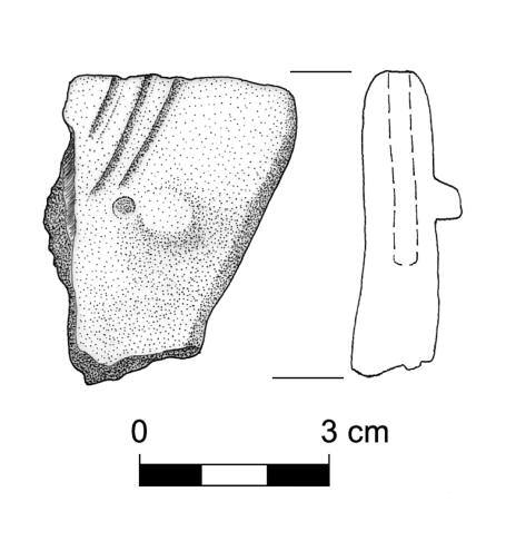 36 HONTI SZILVIA ET AL. 3. kép: Badeni idol (Rajz: Mészáros Szilvia) 4. kép: Kelta kori edények (Rajz: Mészáros Szilvia) zált nõalakot ábrázoló idol töredékét kell kiemelnünk (3. kép).