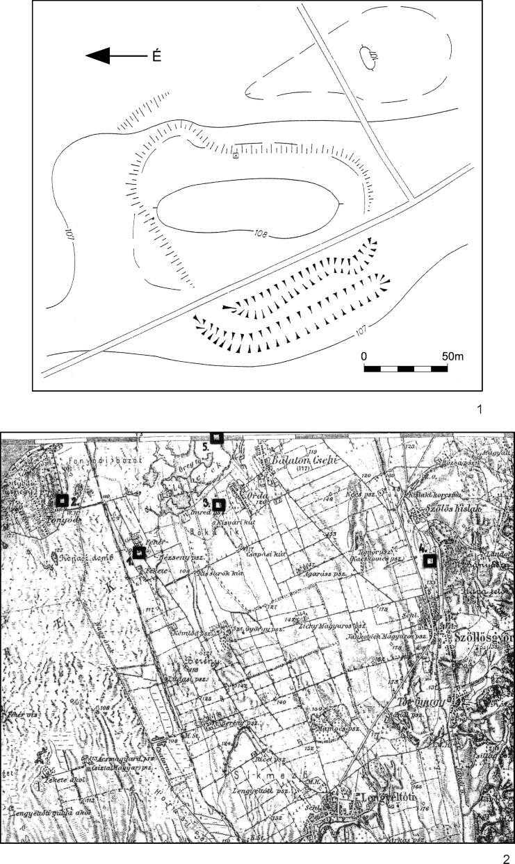 A TERVEZETT M7-ES AUTÓPÁLYA SOMOGY MEGYEI SZAKASZÁNAK MEGELÕZÕ RÉGÉSZETI FELTÁRÁSA (2002 2003) 39 XIV. tábla Fonyód Bézseny-puszta 1. Fonyód-Bézseny vár felmérési rajza.