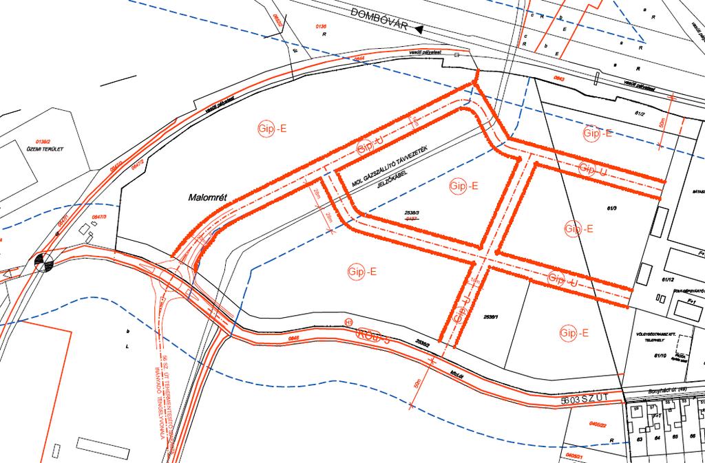 vasútvonal M6 autópálya 5603. jelű út Tervezett útcsatlakozás HÉSZ kivonat Az ipari park területén belüli tervezendő
