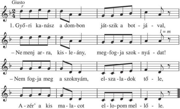 1. Egyik ága lehajlott, A szeretőm elhagyott. Sej haj, ica, rica, Kukorica derce. Ha elhagyott egy évre, Elhagyom én kettőre. Sej haj, ica, rica, Kukorica derce. Ha elhagyott kettőre, Elhagyom én örökre.