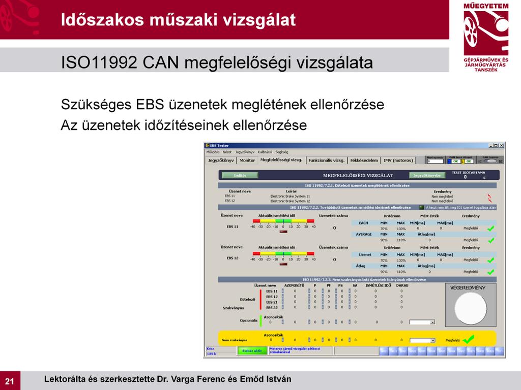 A funkció lehetőséget ad arra, hogy a motoros jármű vagy pótkocsi időszakos műszaki vizsgálata során ellenőrizzük az elektronikusan vezérelt fékrendszer működéséhez szükséges ISO11992 CAN üzenetek