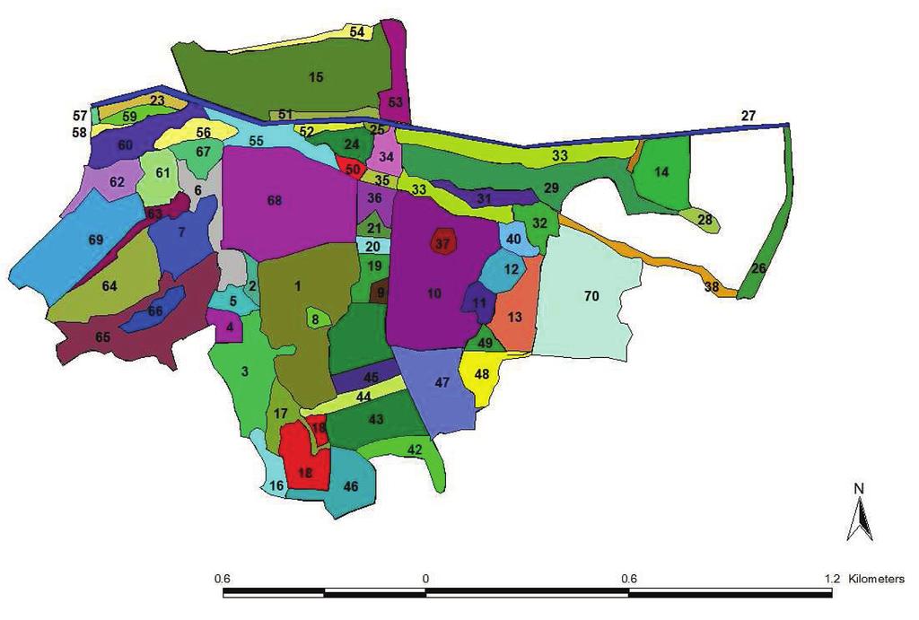 Élőhely-térképezés a Koppány-völgyében (Somogydöröcske területén) 475 35 2. ábra A vizsgált terület élőhely-foltjainak elkülönítése (az egyes éklőhelyfoltok adatait az 1.