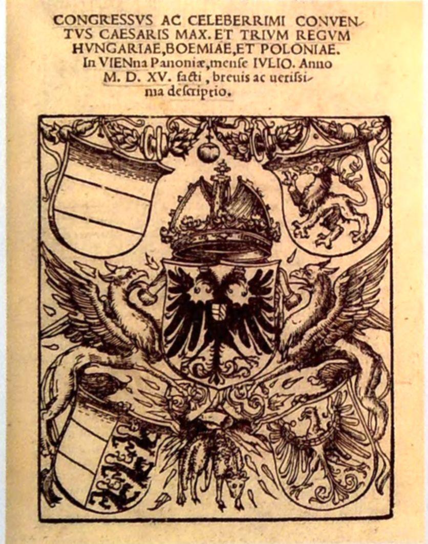 Részlet Johannes Cuspinianusnak a bécsi kongresszusról szóló leírásából A bécsi fejedelmi kongresszusról több beszámoló is készült, a legismertebbet Miksa császár követe, Johann Spiessheimer hagyta
