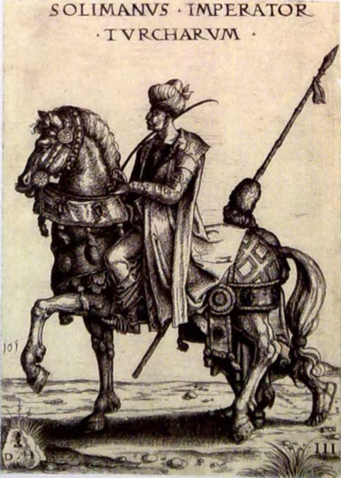 Az oszmán politika és a mohácsi csata I. Szulejmán lovas képe. Daniel Hopfer rézkarca, 1526 körül A fiatal uralkodó, II.