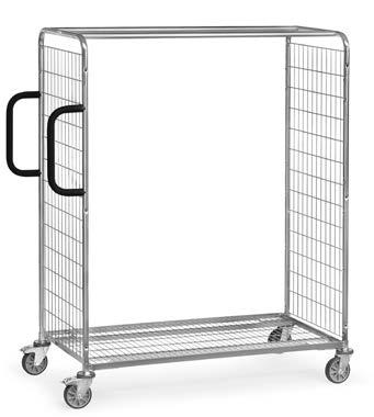Polcok az alapkeretben hegesztett, horganyzott drótrácsból készülnek, rácsméret 120 x 30. 2 tolórúd az első részen, függőlegesen csavarozható.
