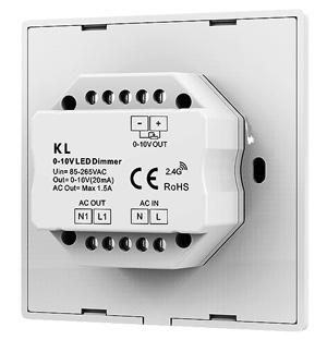 5A Dimming Output: 1Ch / 0-10V/20mA active and 2.4GHz, RF wireless, simultaneously 256 levels brightness adjustment 2.4GHz, RF Remote Control function max.