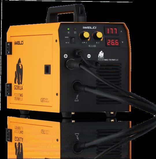 GORILLA POCKETMIG, MICROFLUX 5 kg 200 mm POCKETMIG 175 FIXIFLUX technológiás MIG/MAG hegesztő inverter, fix bekötésű hegesztőpisztollyal.