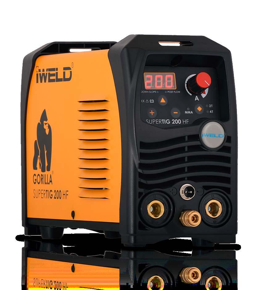 GORILLA AWI GORILLA POWERTIG 200 AC/DC AC/DC AWI és bevontelektródás kétfunkciós technológiás hegesztő inverter.