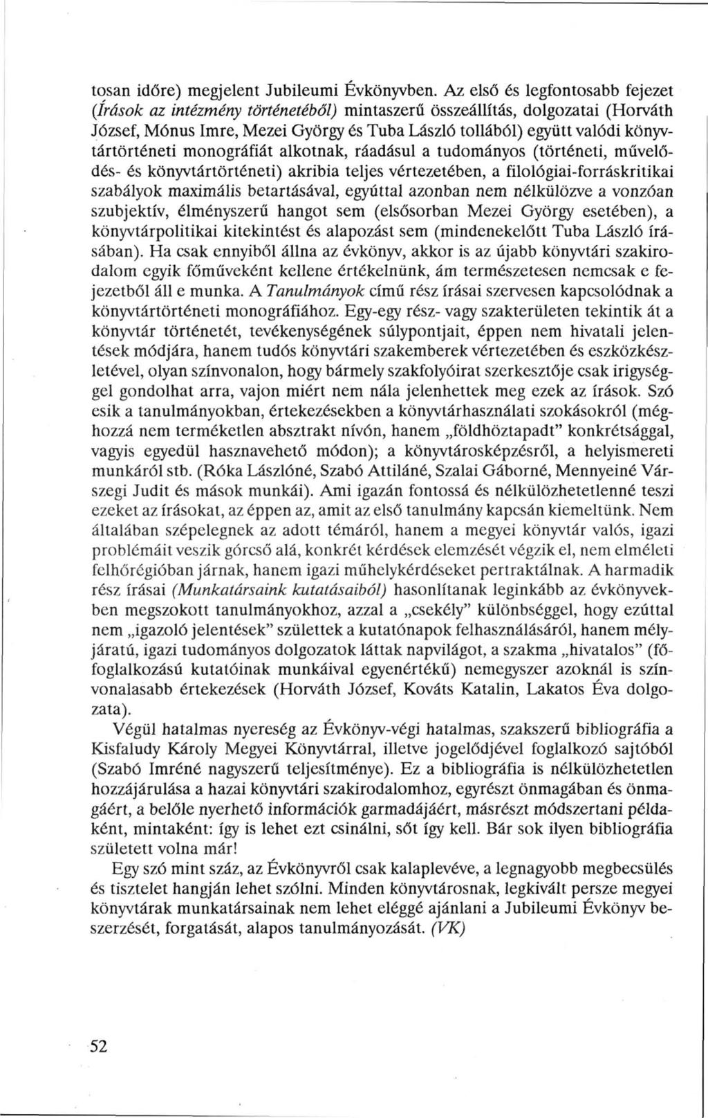 tosan időre) megjelent Jubileumi Évkönyvben.