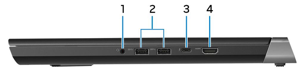 Jobb 1 Headsetport Fejhallgató vagy headset (kombinált fejhallgató/mikrofon) csatlakoztatására szolgál. 2 USB 3.