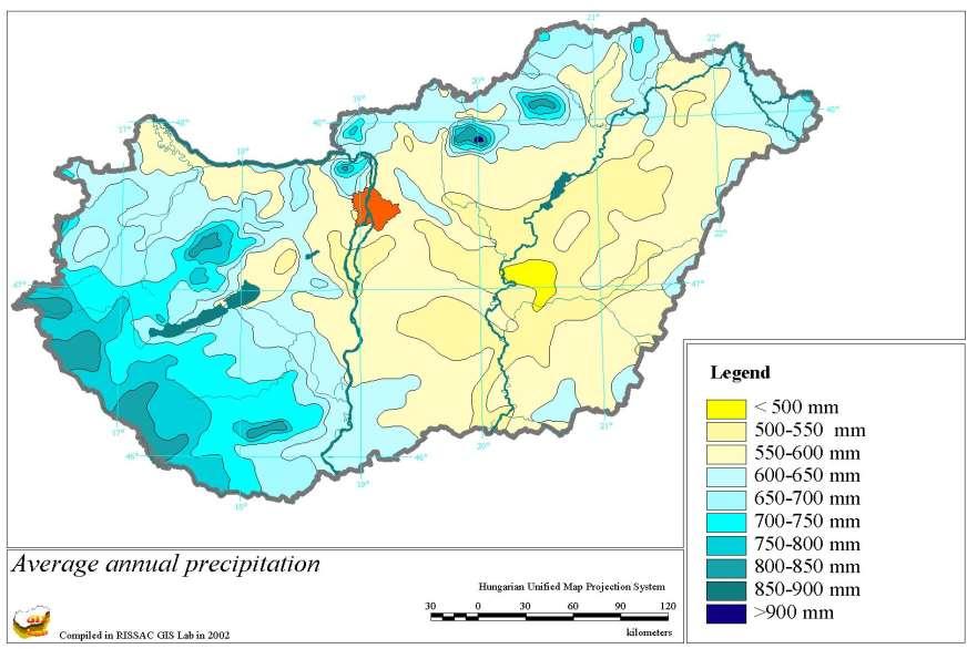 Átlagos évi csapadékmennyiség Magyarországon negatív vízmérleg