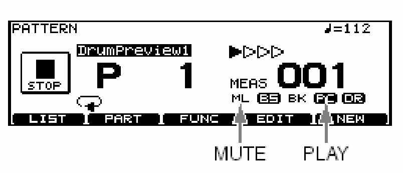 Ütem mutató/ ütem szám/ tempó beállítások [F1 (SETUP)] 1. Nyomja meg a [PATTERN] gombot. A PATTERN PART képerny jelenik meg. 2. Nyomja meg az [F3 (FUNC)] - [F1 (SETUP)] gombot.