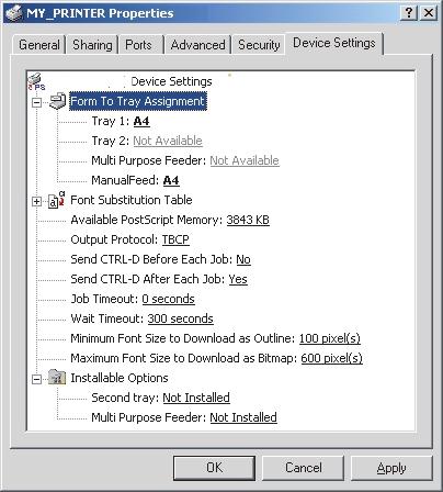 PS-emuláció A főbb lapok a következők: General (Általános), Advanced (Speciális) és Device Settings (Eszközbeállítások) lap.