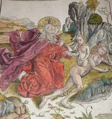 Ulm, Conrad Dinckmut, fametszet, Schramm VI, 105, Schriber 5229 or 5230, Harvard Art Museums/Fogg Museum, Philip Hofer adománya, M3625 Álljon itt még párhuzamként az ember teremtése, melynek