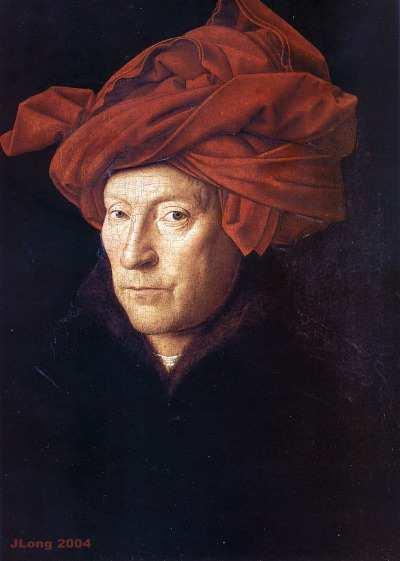 13. ábra Jan van Eyck: Férfi vörös turbánban, 1433, Oil on wood, 25,5 x 19 cm, National Gallery, London A Férfi vörös turbánban című kép egy nagy innovációt tartalmaz: ez az első kép, ahol ez a