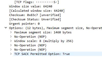 A SYN és SYNACK csomagokból még egy fontos dolgot megtudhatunk: ekkor egyeznek meg a felek (kliens és a szerver) arról, hogy mekkora a maximális szegmens méret, amit küldeni szabad.
