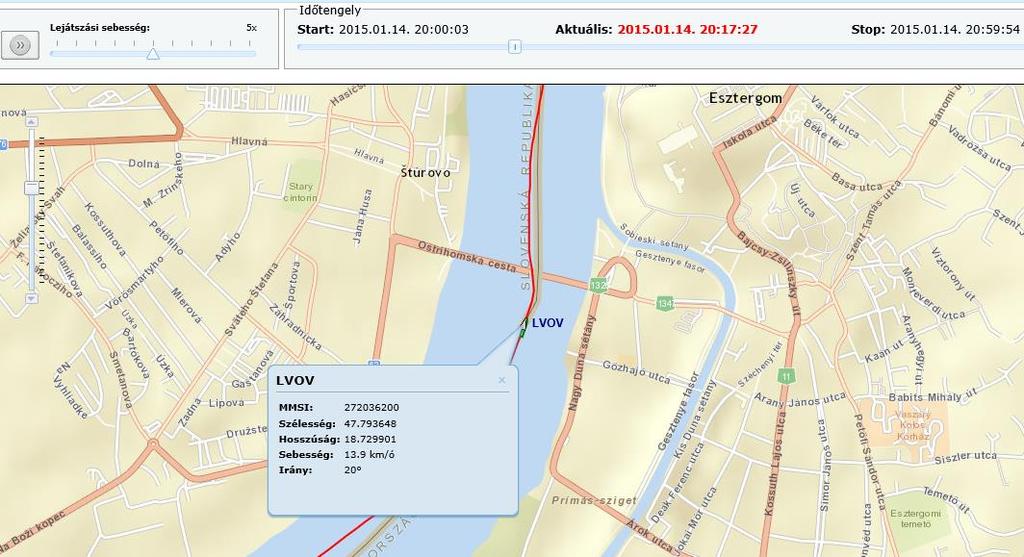 13. sz. ábra: A Lvov útja az ütközés előtt A TSH 18002 szárazáruszállító-bárkát nem szükséges adatrögzítő berendezéssel felszerelni, azon ilyen berendezés nem is volt. 1.12 A roncsra vonatkozó adatok Az eset során roncs nem keletkezett.