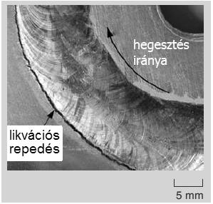 oldódási energiát, ezért a folyékony fém elnyelődik a szilárd fázis határán. A hőhatásövezetre ható húzófeszültség szintén elősegítheti ezt a folyamatot. 13.