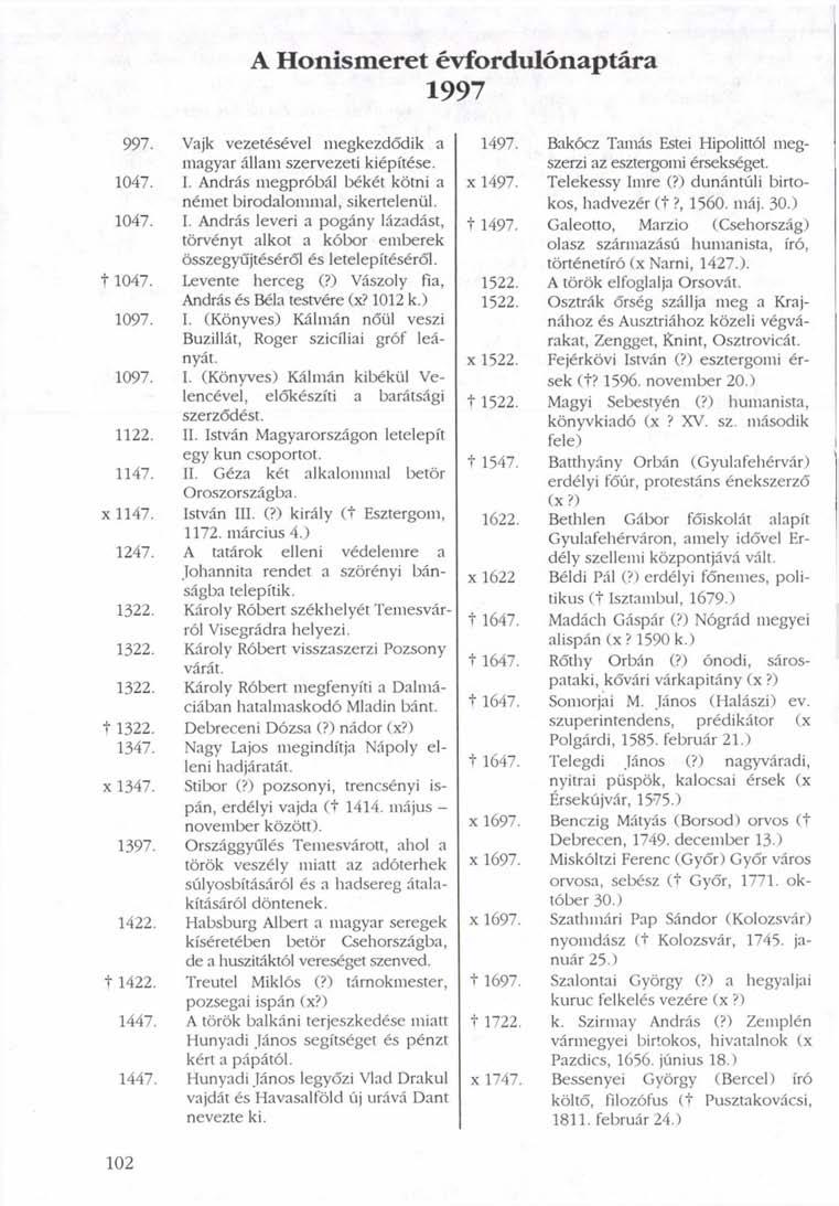 A Honismeret évfordulónaptára 1997 997. Vajk vezetésével megkezdődik a magyar állam szervezeti kiépítése. 1047. I.