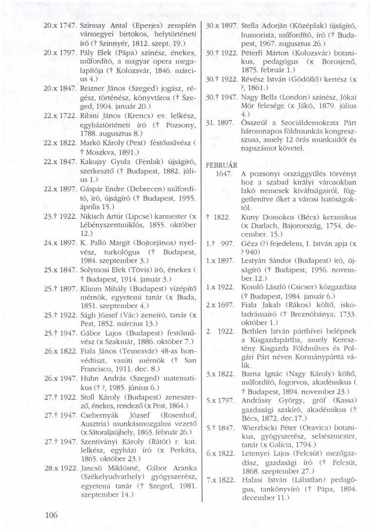 20.x 1747. Szirmay Antal (Eperjes) zemplén vármegyei birtokos, helytörténeti író (+ Szinnyér, 1812. szept. 19.) 20.x 1797.
