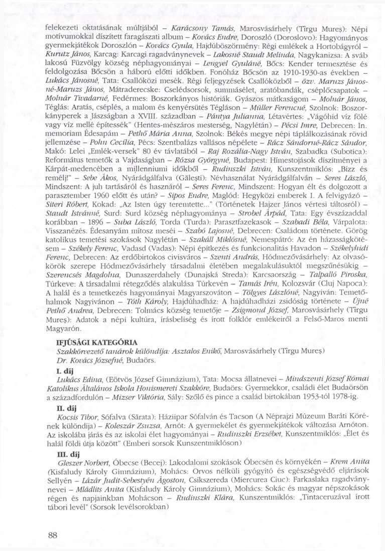 felekezeti oktatásának múltjából - Karácsony Tamás, Marosvásárhely (Tírgu Mure?